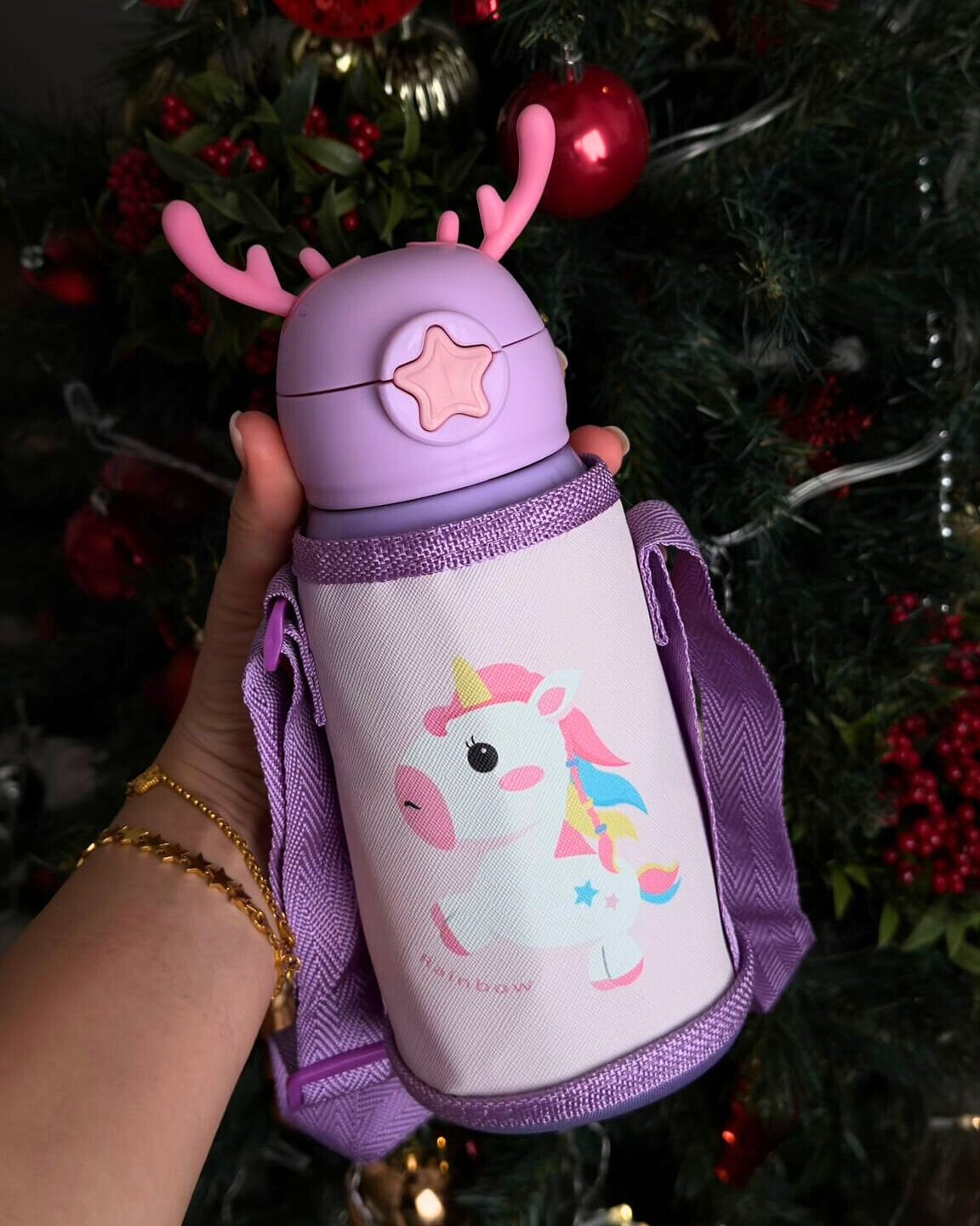 Sevimli Karakterler Paslanmaz Çelik Kılıflı Çocuk Termos Suluk 500 ml (Lila)