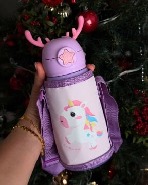 Sevimli Karakterler Paslanmaz Çelik Kılıflı Çocuk Termos Suluk 500 ml (Lila)