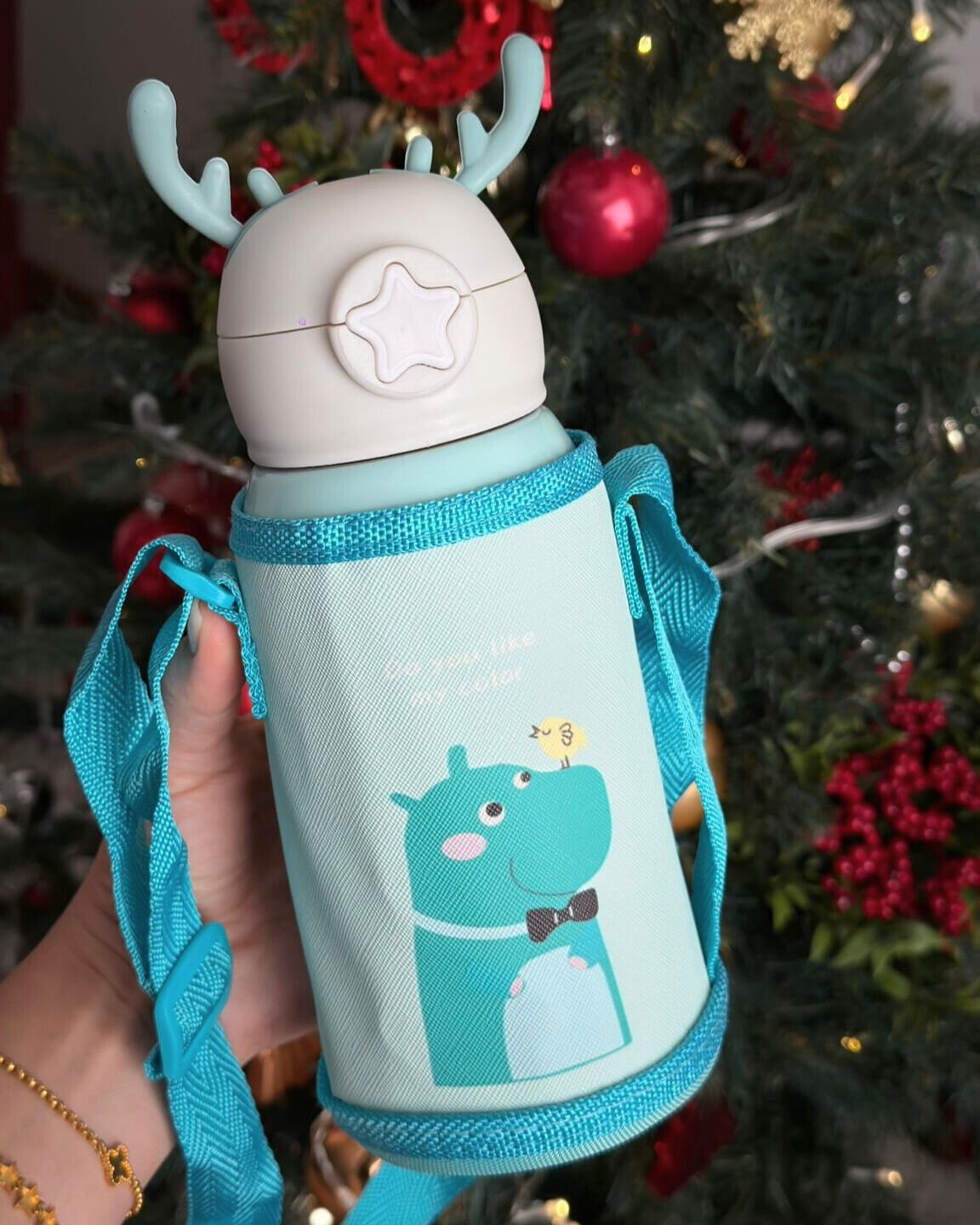 Sevimli Karakterler Paslanmaz Çelik Kılıflı Çocuk Termos Suluk 500 ml (Yeşil)