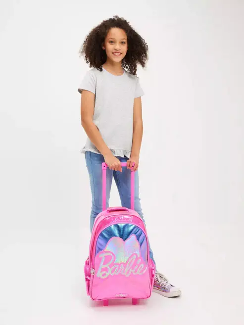 Smiggle - Barbie Çekçekli Işıklı Tekerlekli Çanta