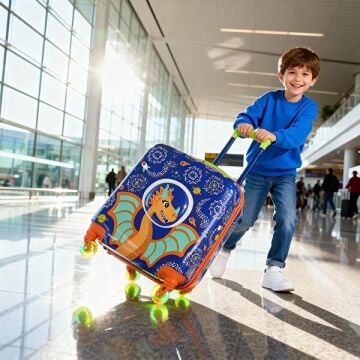 Renkli Işıklı Tekerlekli Çekçekli Çocuk Valiz 3D Ponix Tasarımlı