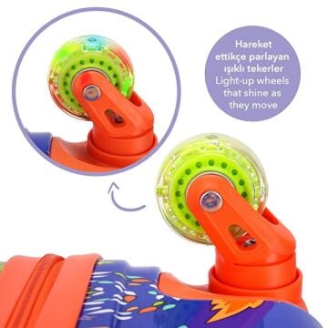 Renkli Işıklı Tekerlekli Çekçekli Çocuk Valiz 3D Ponix Tasarımlı