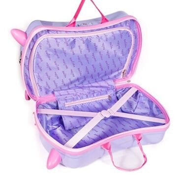 Pırıltılı Deniz Kızı Binilebilir Çocuk Valizi, 360° Tekerlekli, Ayak Destekli