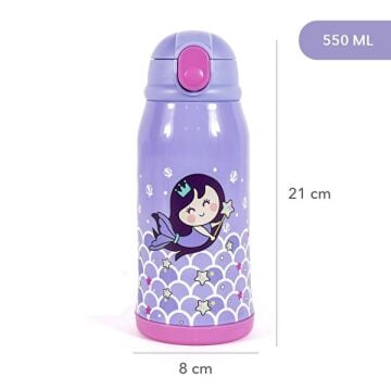 Çelik Çocuk Matarası Çantalı Pırıltılı Deniz Kızı 550 ml