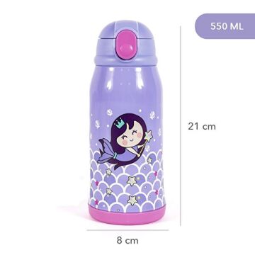 Çelik Çocuk Matarası Çantalı Pırıltılı Deniz Kızı 550 ml