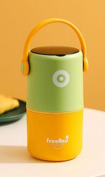 820 ML Sızdırmaz 2 Kaseli 304 Paslanmaz Çelik Lunch Box Yeni Nesil Sefer Tası Kaşıklı Askılı - Yeşil