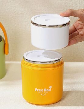 820 ML Sızdırmaz 2 Kaseli 304 Paslanmaz Çelik Lunch Box Yeni Nesil Sefer Tası Kaşıklı Askılı - Yeşil
