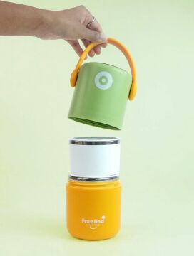 820 ML Sızdırmaz 2 Kaseli 304 Paslanmaz Çelik Lunch Box Yeni Nesil Sefer Tası Kaşıklı Askılı - Yeşil