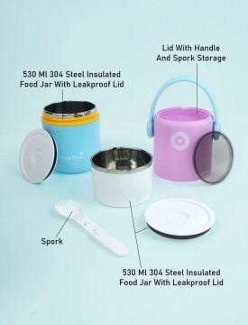 820 ML Sızdırmaz 2 Kaseli 304 Paslanmaz Çelik Lunch Box Yeni Nesil Sefer Tası Kaşıklı Askılı - Pembe