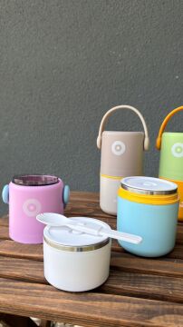 820 ML Sızdırmaz 2 Kaseli 304 Paslanmaz Çelik Lunch Box Yeni Nesil Sefer Tası Kaşıklı Askılı - Pembe