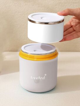 820 ML Sızdırmaz 2 Kaseli 304 Paslanmaz Çelik Lunch Box Yeni Nesil Sefer Tası Kaşıklı Askılı - Kahve