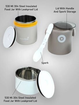 820 ML Sızdırmaz 2 Kaseli 304 Paslanmaz Çelik Lunch Box Yeni Nesil Sefer Tası Kaşıklı Askılı - Kahve