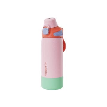 700 ML Tek Kapak Çift Kullanım Pipetli Rahat İçim Kulplu Paslanmaz Çelik Termos Pembe