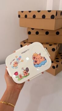 Bento 600ml Lunchbox Capybara Desenli Tek Katlı 2 Bölmeli Paslanmaz Çelik Sefer Tası Yemek Kutusu