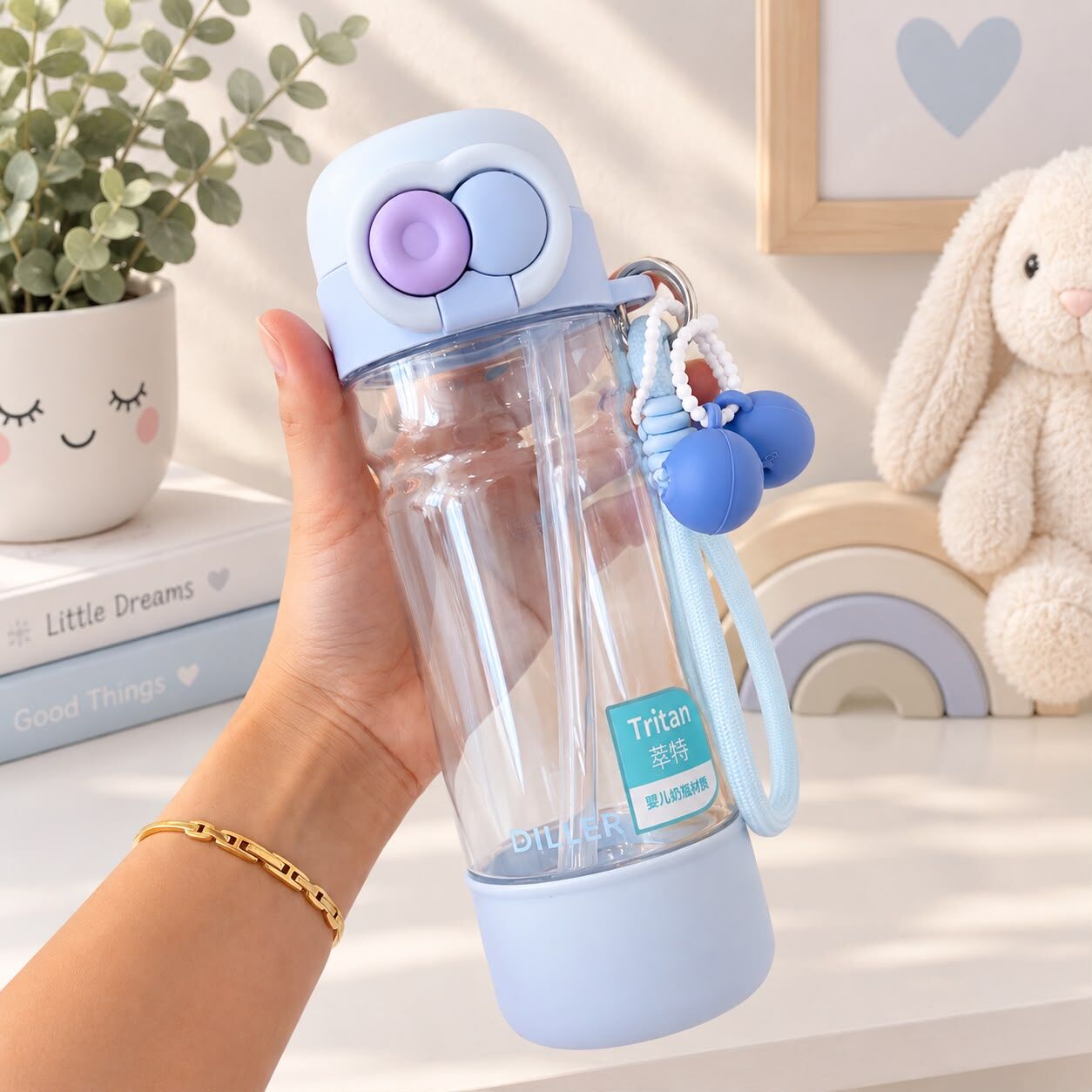 Diller Tritan Suluk 620 ML Mavi Tek Kapak Çift Kullanım Özellikli