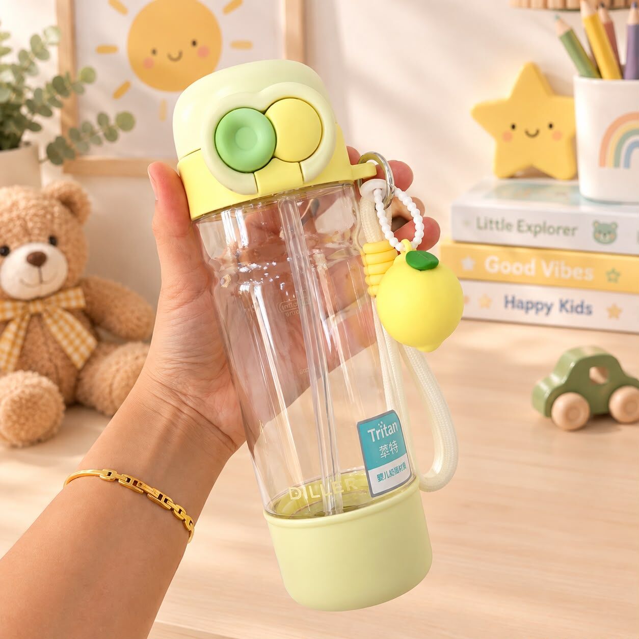 Diller Tritan Suluk 620 ML Sarı Tek Kapak Çift Kullanım Özellikli