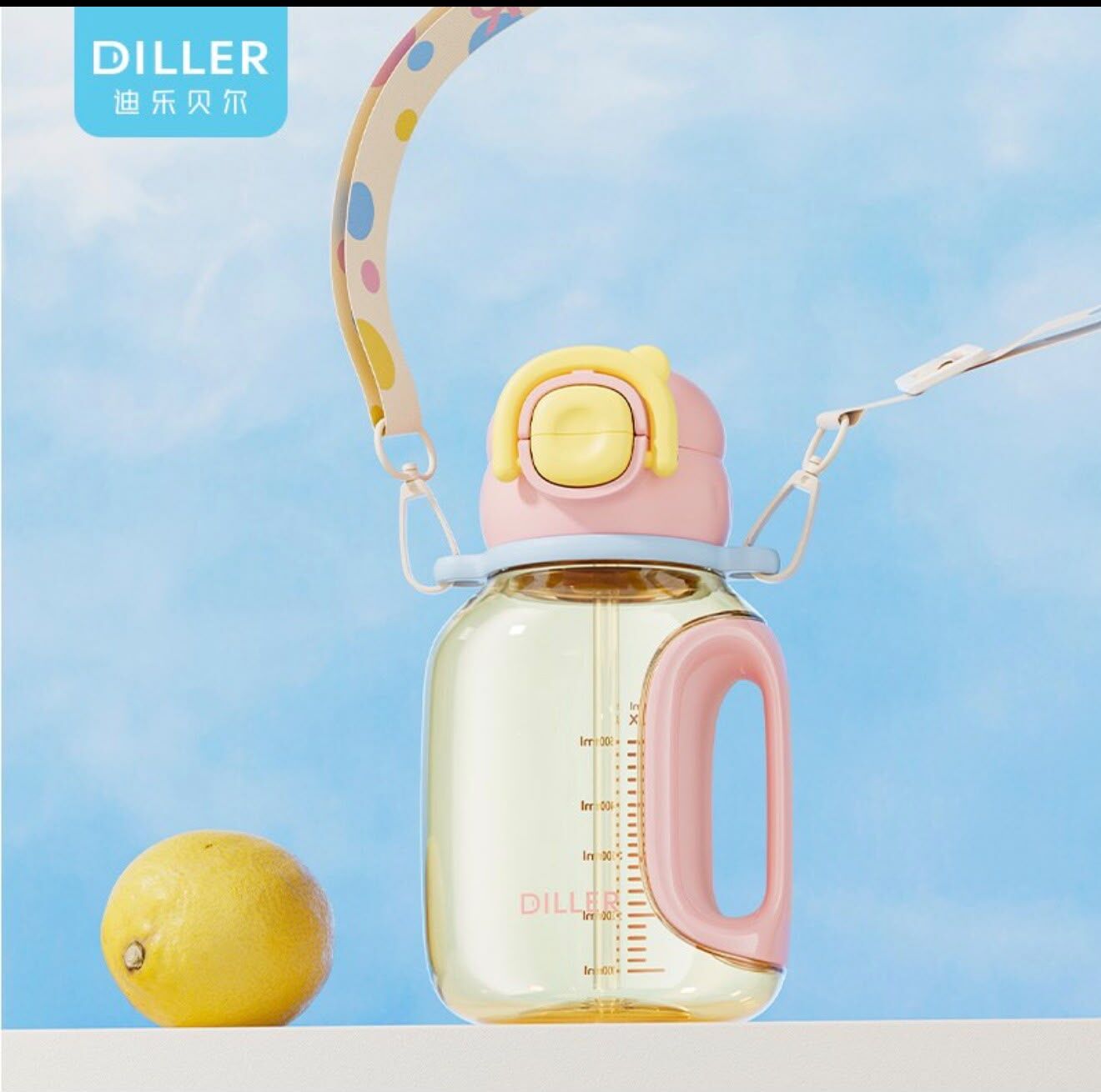Diller Tritan Askılı Suluk 750 ML Pembe Tek Kapak Çift Kullanım Özellikli