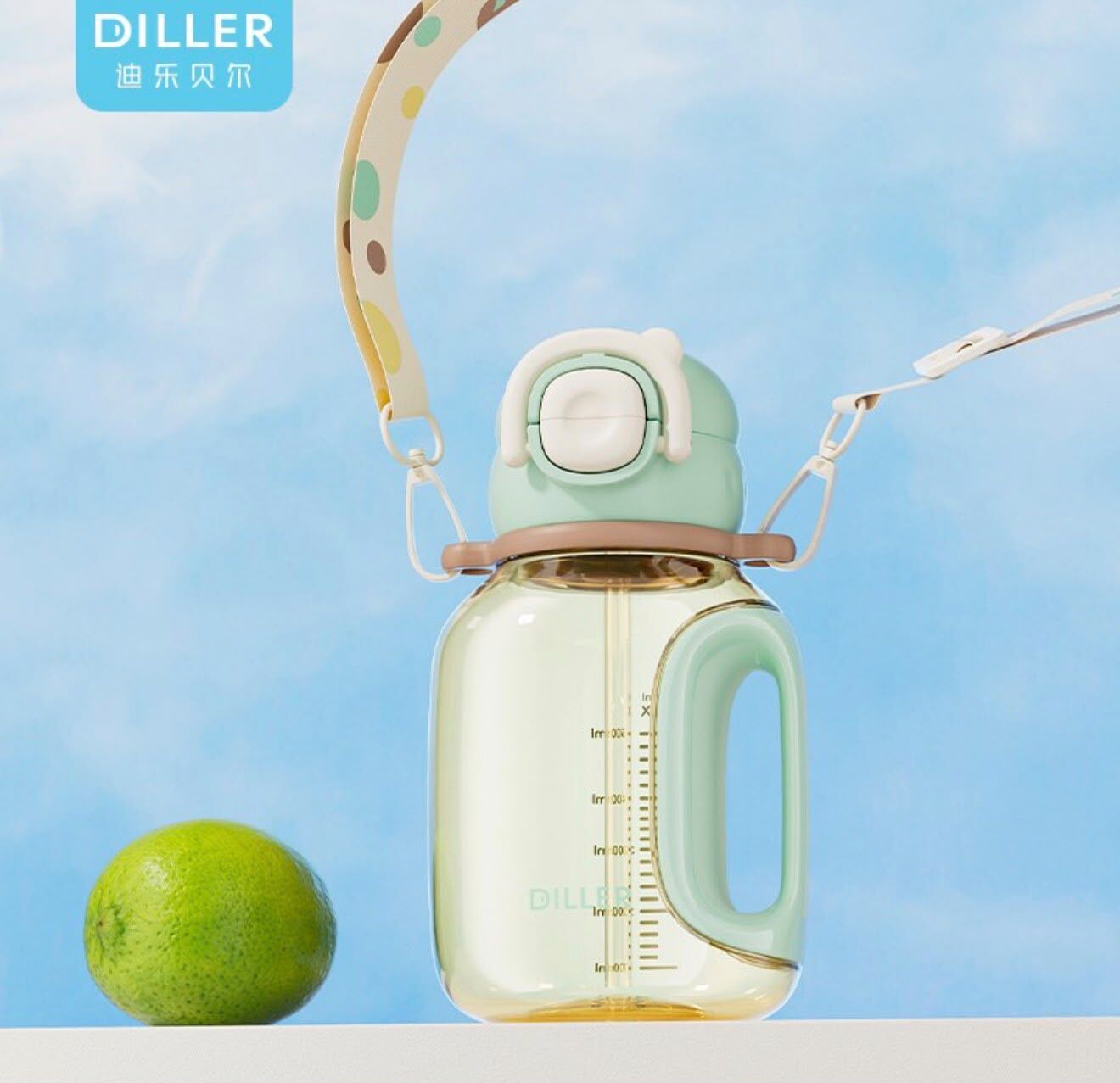 Diller Tritan Askılı Suluk 750 ML Yeşil Tek Kapak Çift Kullanım Özellikli