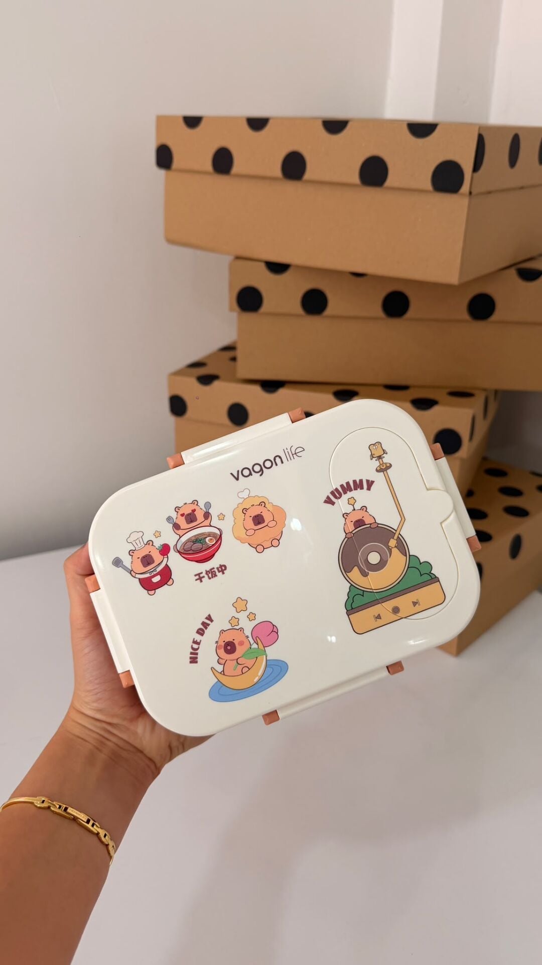 Bento 600ml Lunchbox Capybara Desenli Tek Katlı 2 Bölmeli Paslanmaz Çelik Sefer Tası Yemek Kutusu