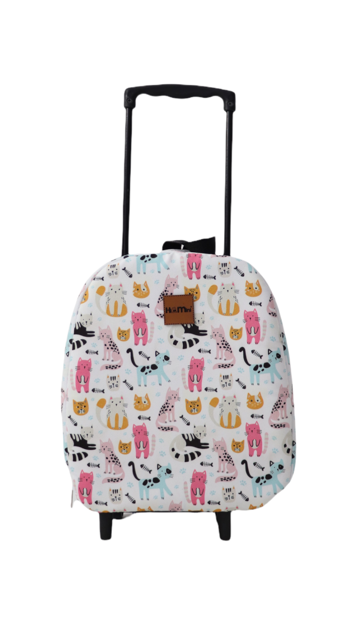 Pembe Kedi Desenli Çekçekli Çanta
