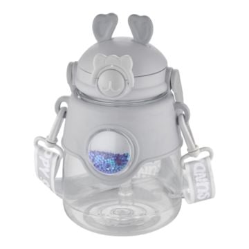 1250 ml Askılı Pipetli Kulaklı Happy Sunday Tritan Suluk Gri