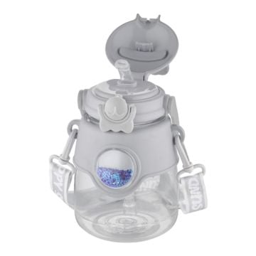 1250 ml Askılı Pipetli Kulaklı Happy Sunday Tritan Suluk Gri