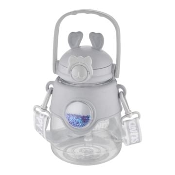 1250 ml Askılı Pipetli Kulaklı Happy Sunday Tritan Suluk Gri