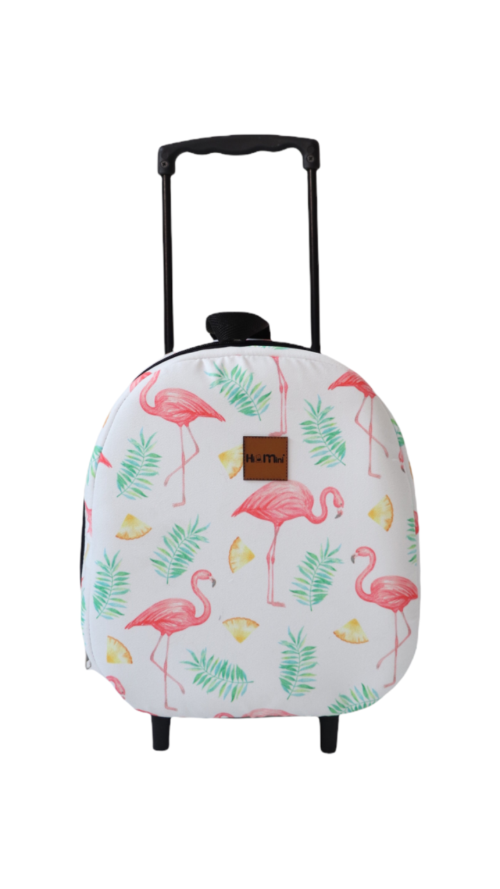 Pembe Flamingo Desenli Çekçekli Çanta