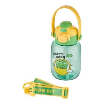 Tek Kapak Çift Kullanım Pipetli/Pipetsiz 600 ML Askılı Taşıma Kulplu Su Matarası Yeşil
