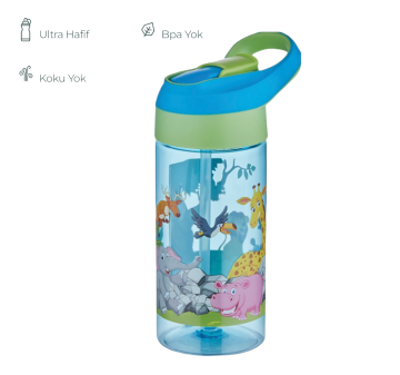 500ml Tritan Kalın Pipetli Çocuk Okul Su Matarası Turkuaz