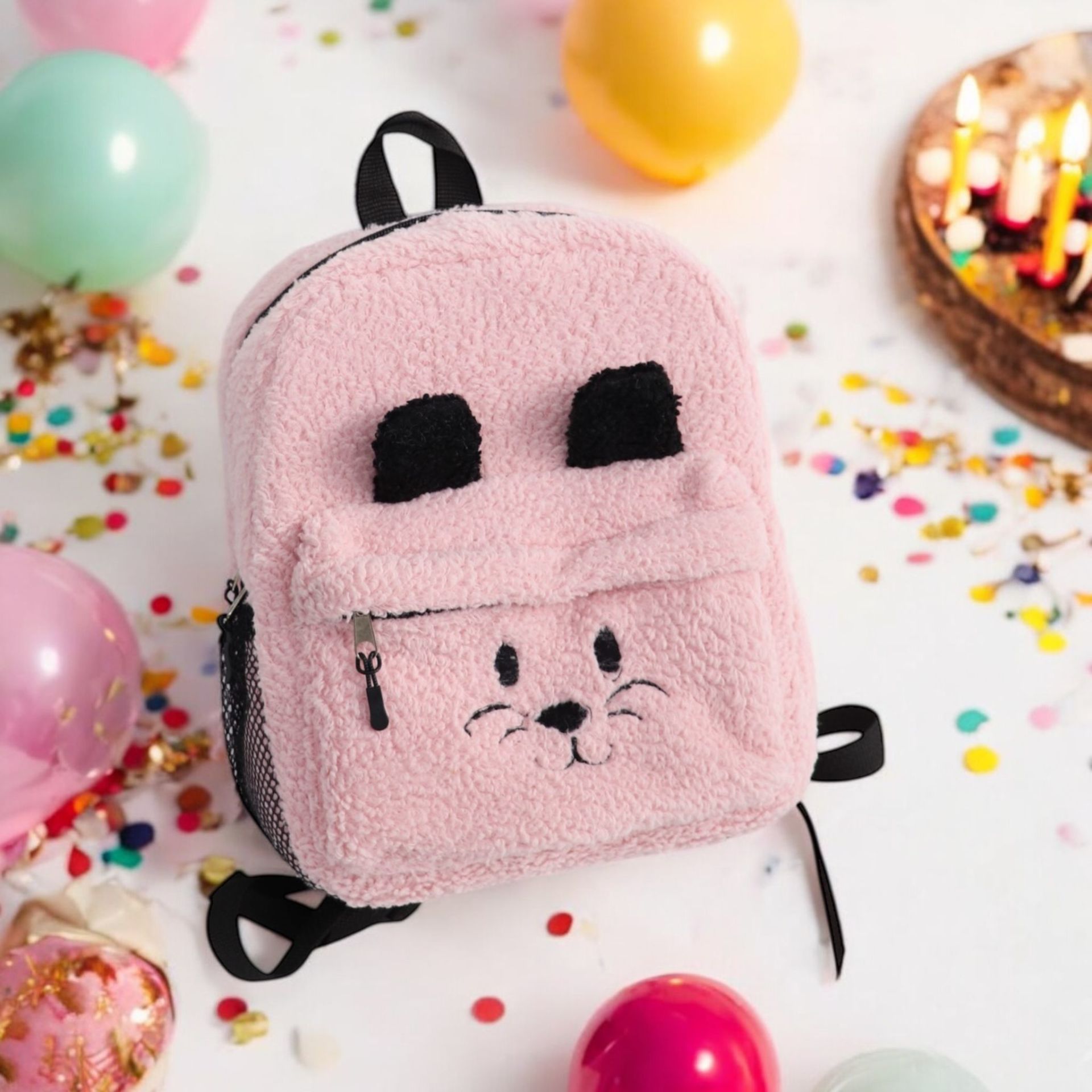 Pembe Teddy Cat Baskılı Anaokulu Boy Çanta