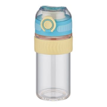 TKK 400ml Rahat İçim Silikon Gövde Kilitlenebilir Kapaklı Cam Matarası Mavi Cam