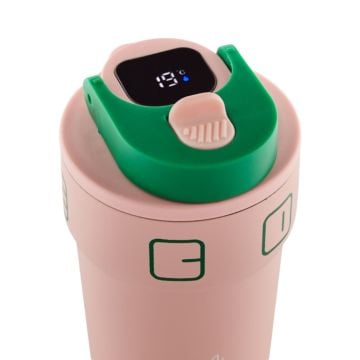 Yeni Koleksiyon 550ml LED Sıcaklık Göstergeli Rahat İçim Paslanmaz Çelik Akıllı Termos Mug Pembe