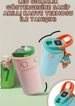 Yeni Koleksiyon 550ml LED Sıcaklık Göstergeli Rahat İçim Paslanmaz Çelik Akıllı Termos Mug Pembe
