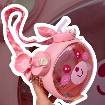 Sevimli Ayıcık Figürlü Matara 750 ml Açık Pembe