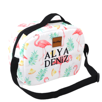 Pembe Flamingo Desen Beslenme Çantası