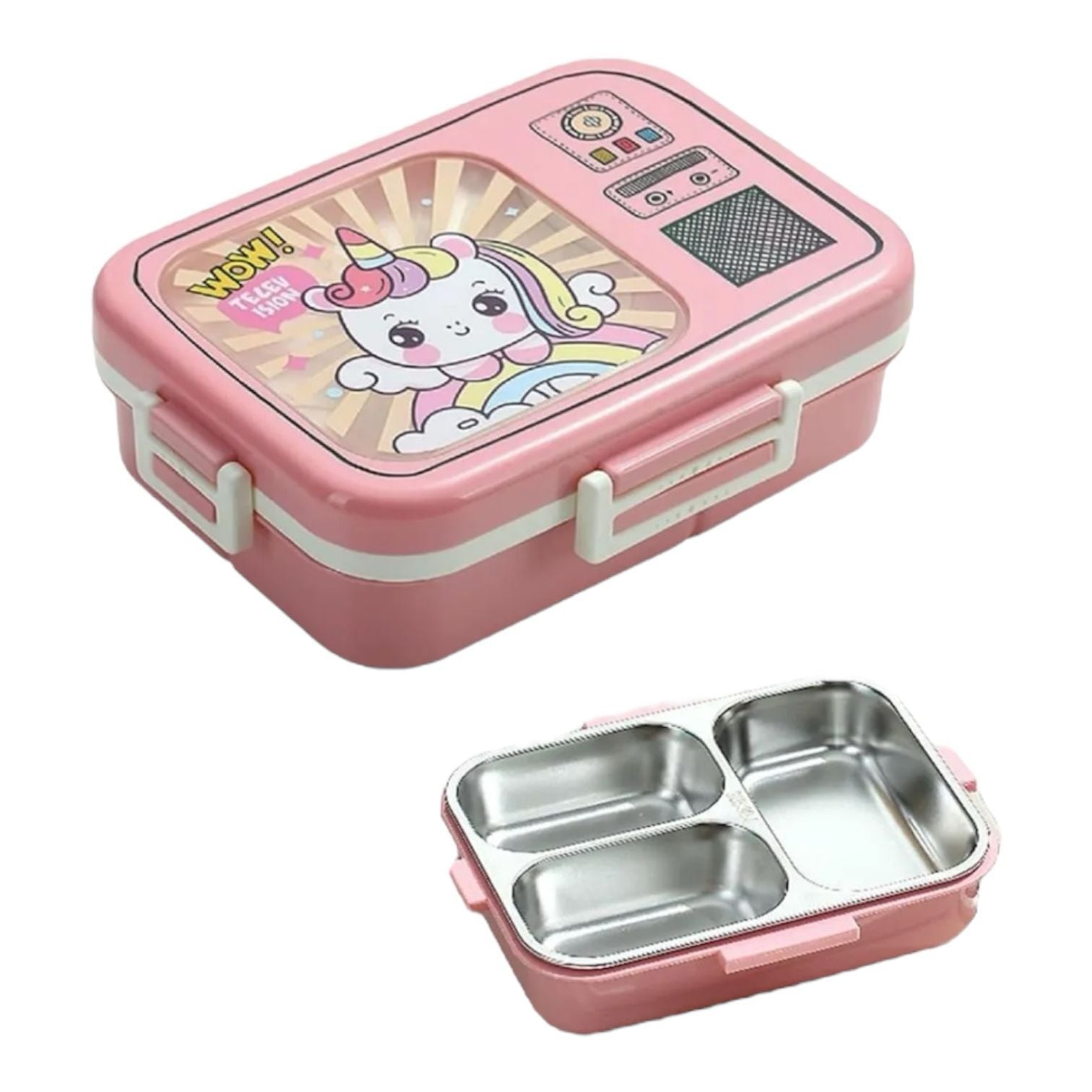 Lunch Box 820 ML Tek Kat Üç Bölmeli Sos Kaseli Yeni Nesil Sefer Tası Pembe