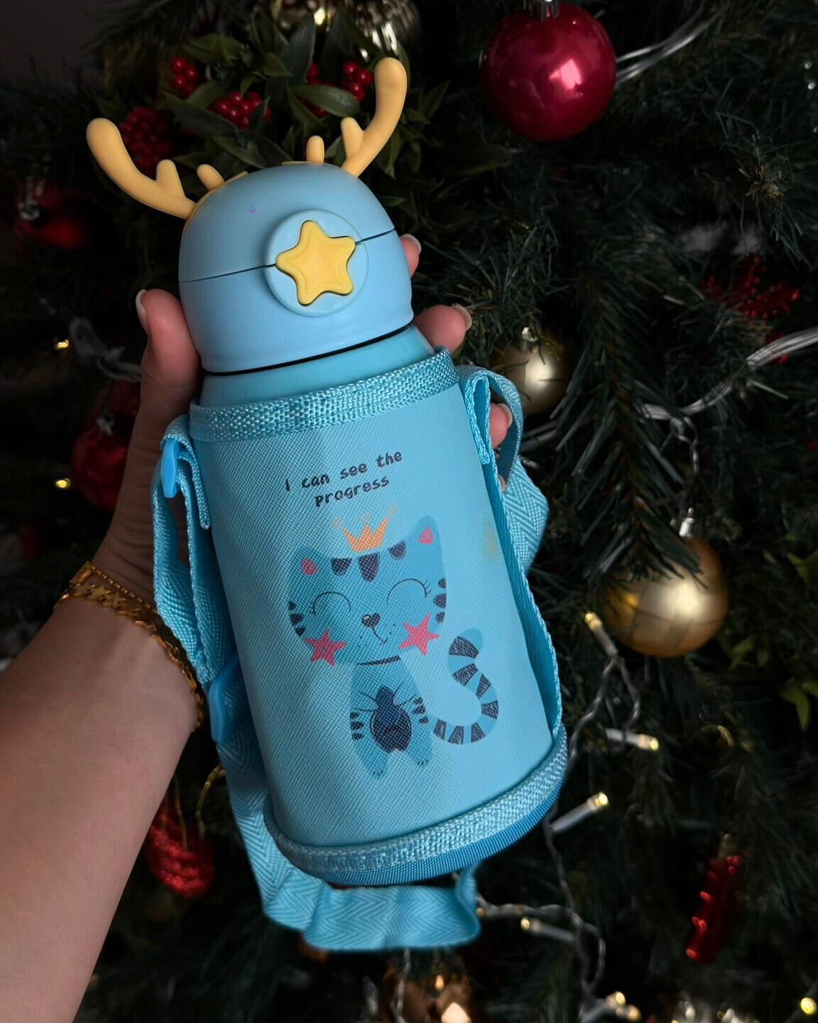 Sevimli Karakterler Paslanmaz Çelik Kılıflı Çocuk Termos Suluk 500 ml (Mavi)